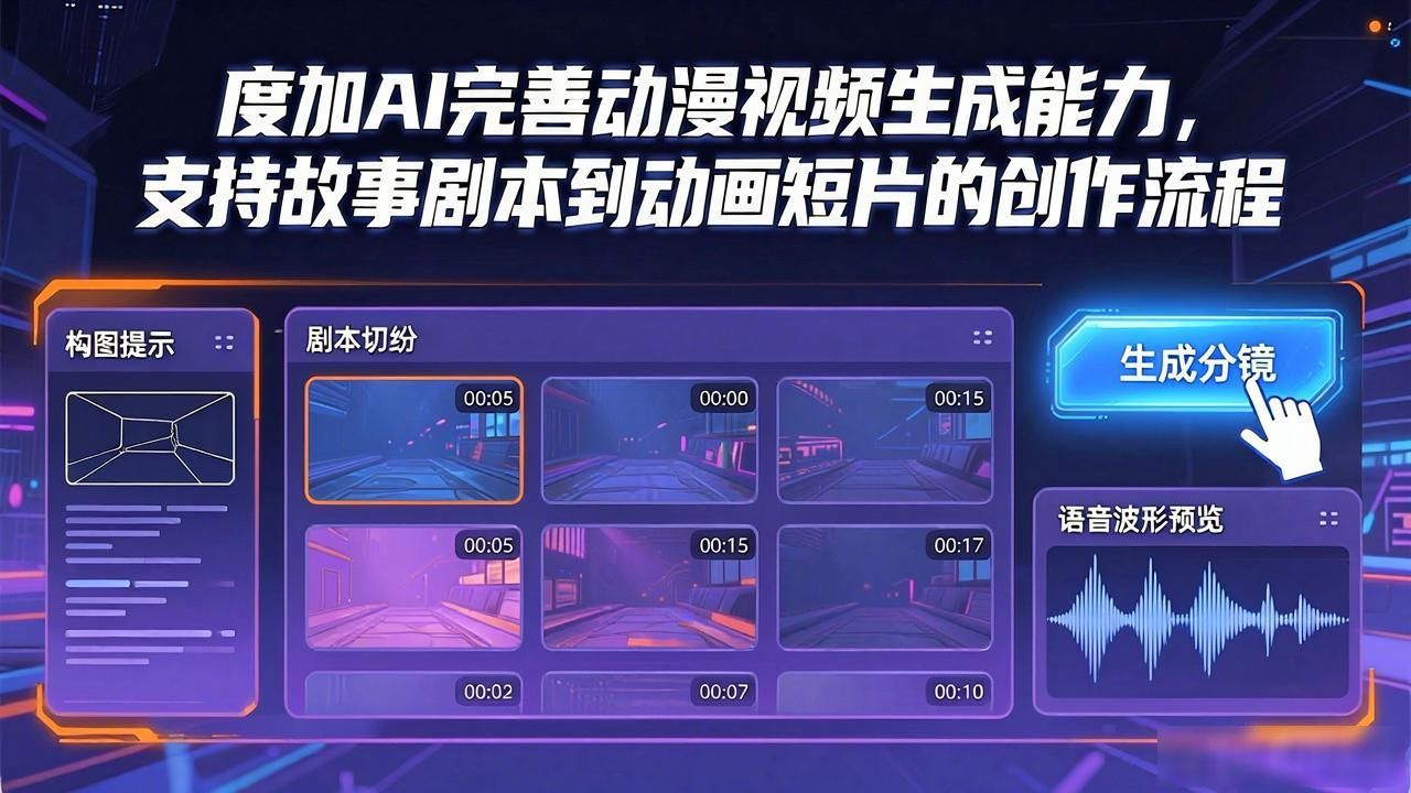 度加AI完善动漫视频生成能力，支持故事剧本到动画短片的创作流程