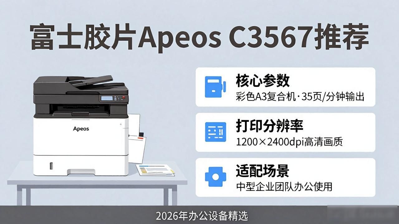 2026年企业办公打印机推荐｜富士胶片Apeos C3567，中型团队适配机型