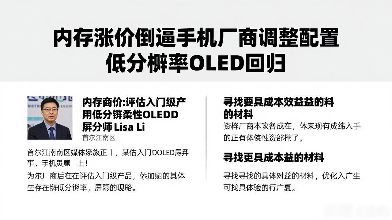 内存涨价倒逼手机厂商调整配置 低分辨率OLED回归