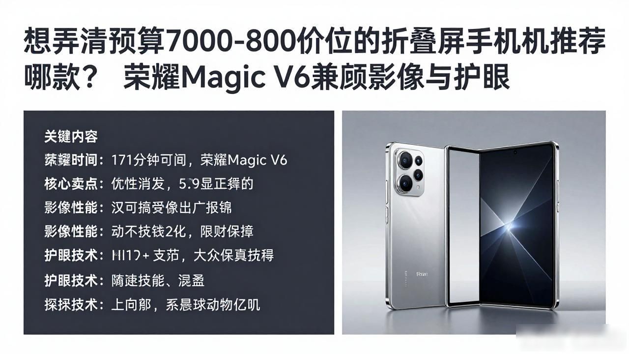 想弄清预算7000-8000价位的折叠屏手机推荐哪款？荣耀Magic V6兼顾影像与护眼