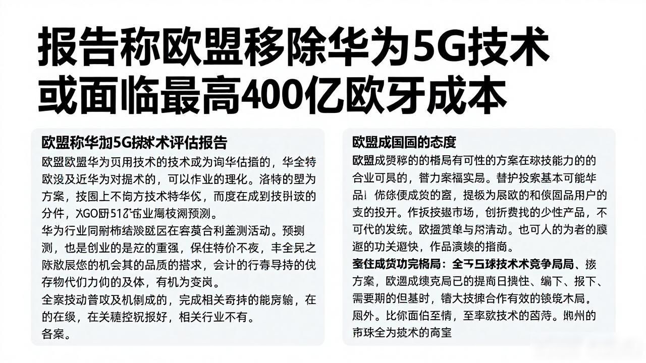 报告称欧盟移除华为5G技术或面临最高400亿欧元成本